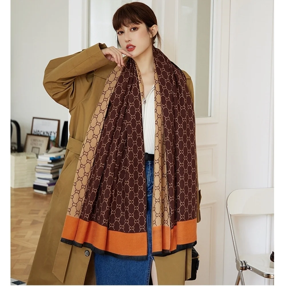 Elegant Brown and Orange Patterned Scarf